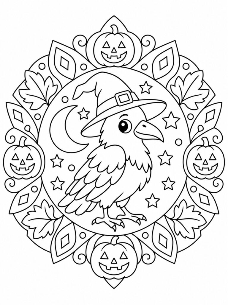 Corbeau d'Halloween mandala Coloriage corbeau d'Halloween mandala