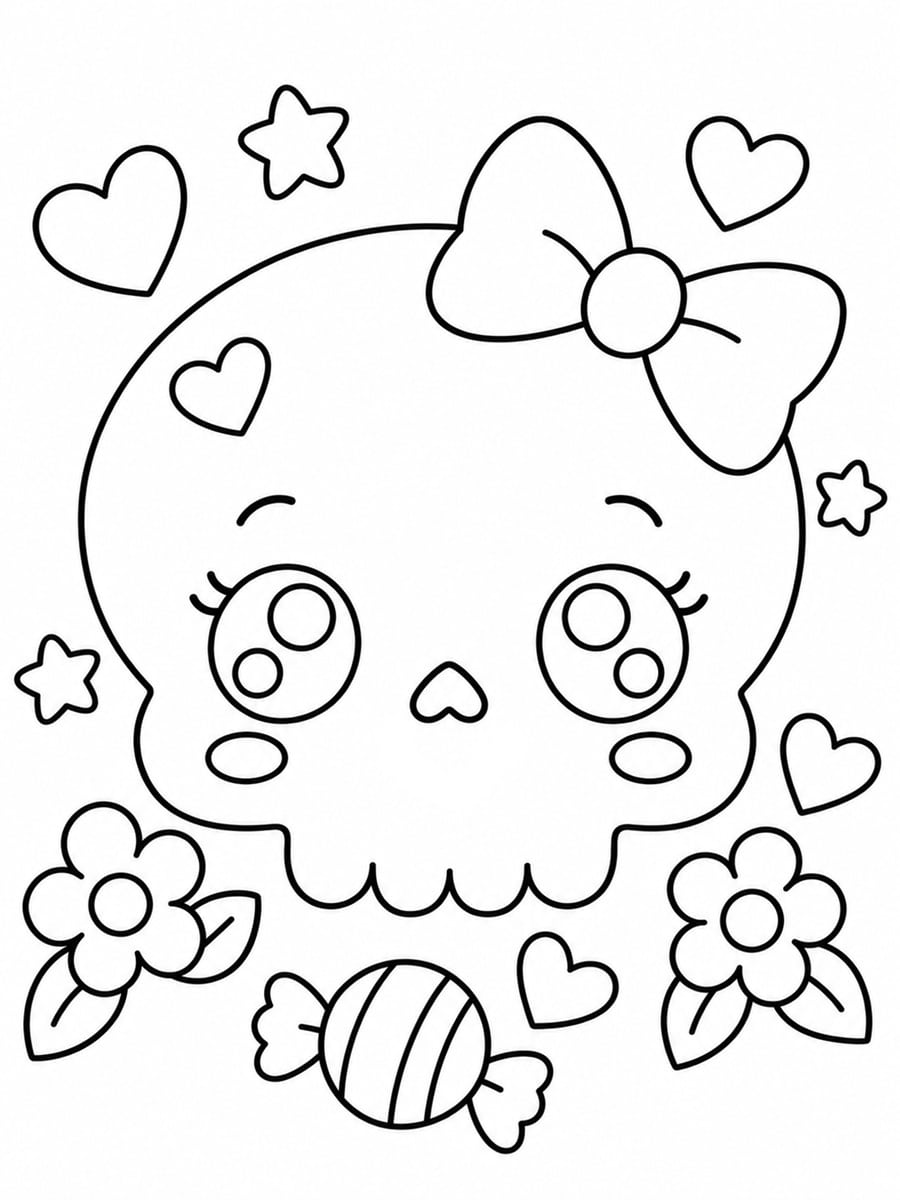 Coloriage crâne kawaii