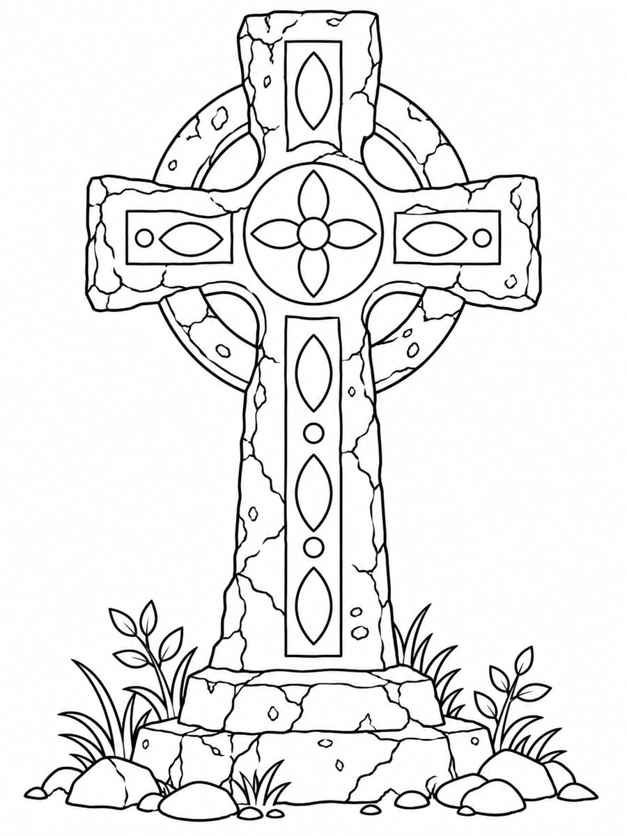 Coloriage croix en pierre ancienne