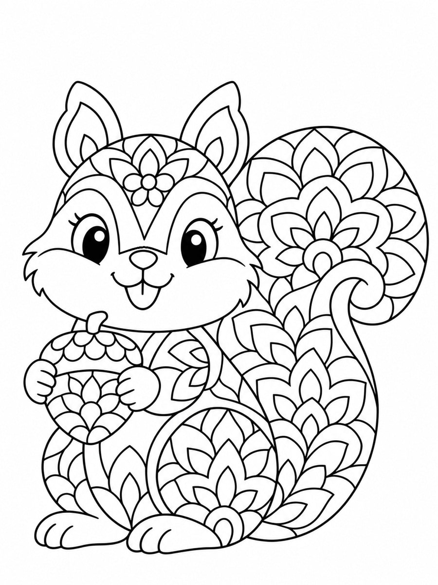 Coloriage écureuil mandala