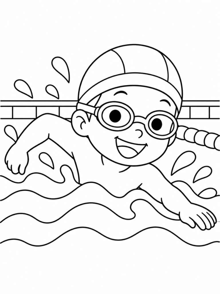 Coloriage natation garçon