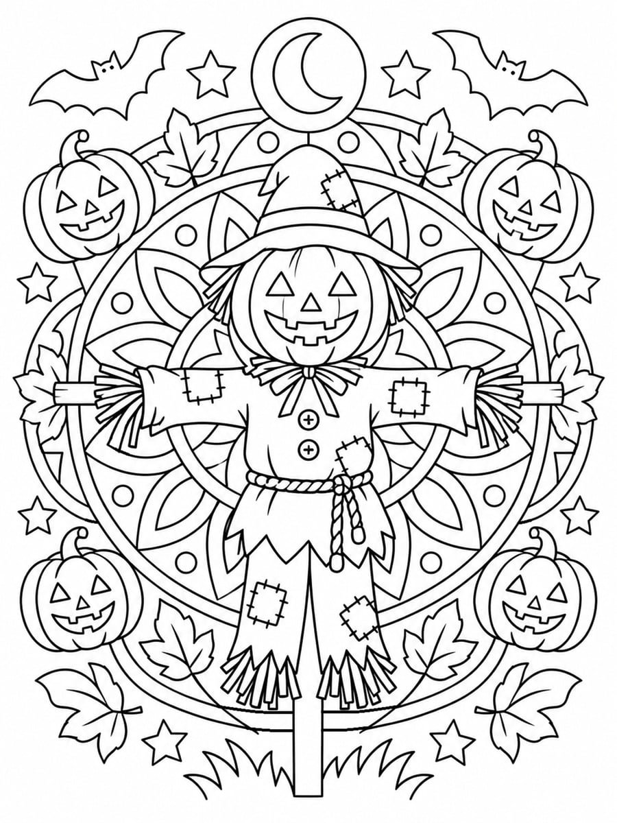 Coloriage épouvantail d'Halloween mandala