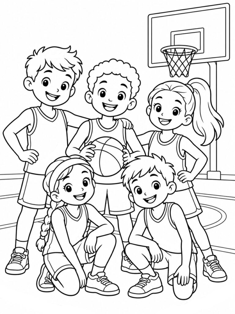 Coloriage équipe de basket-ball
