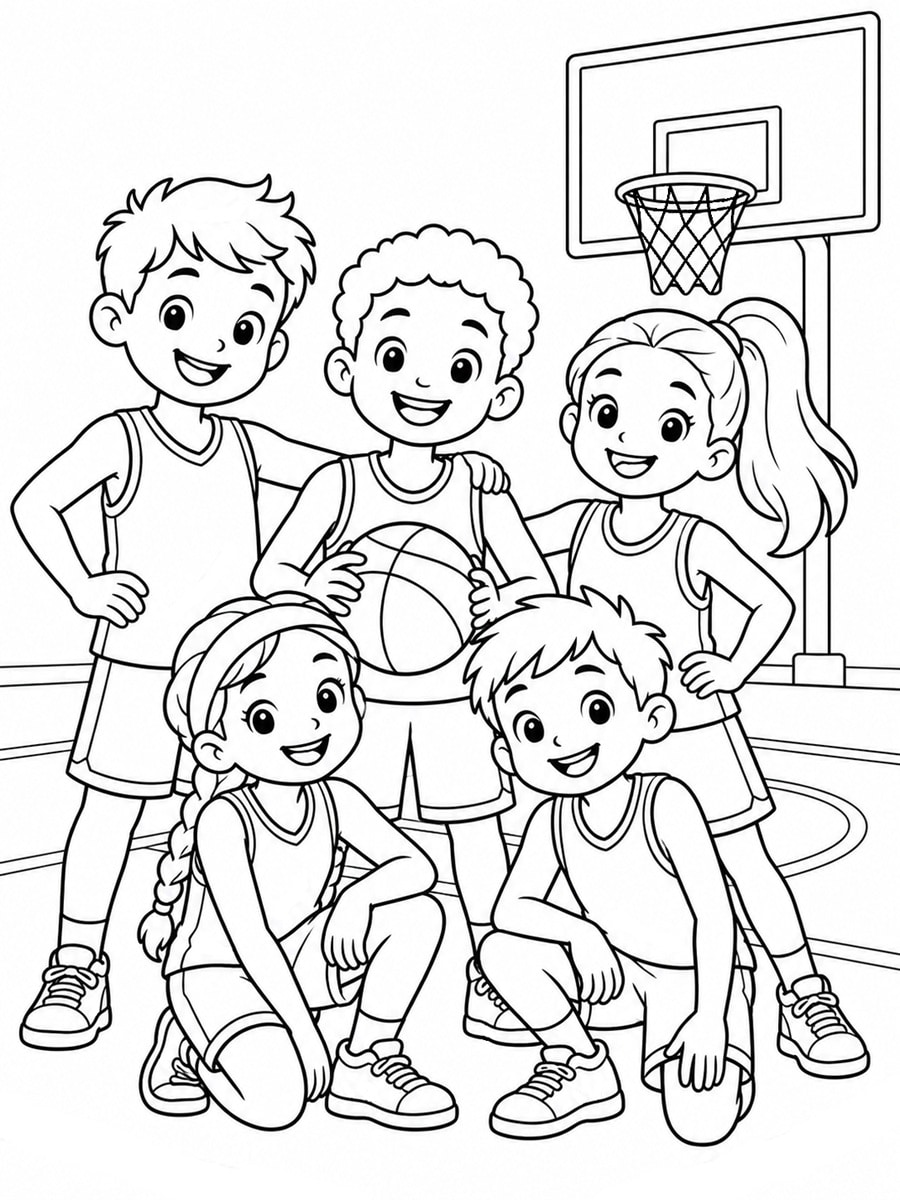 Coloriage équipe de basket-ball