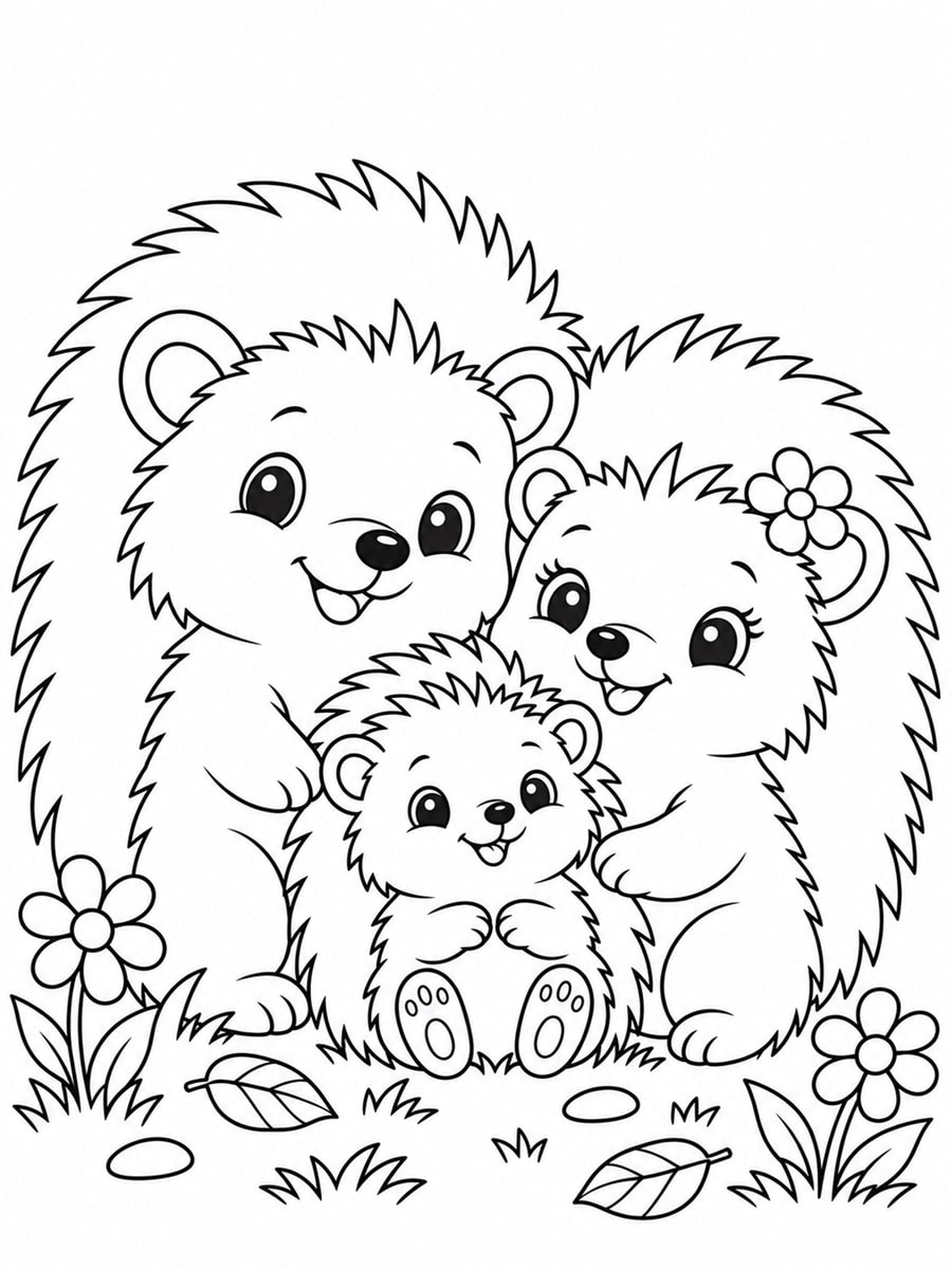 Coloriage famille hérisson