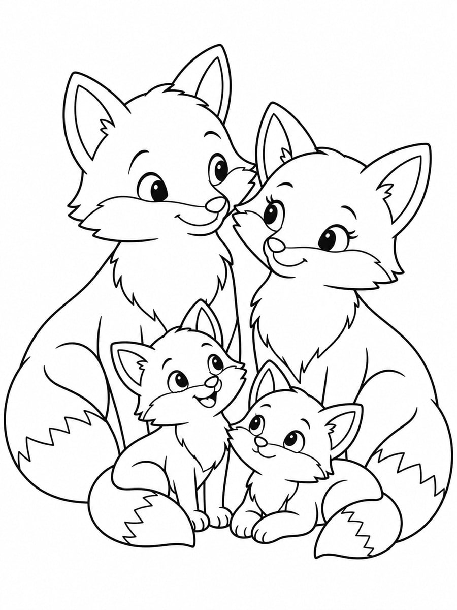 Coloriage famille renard