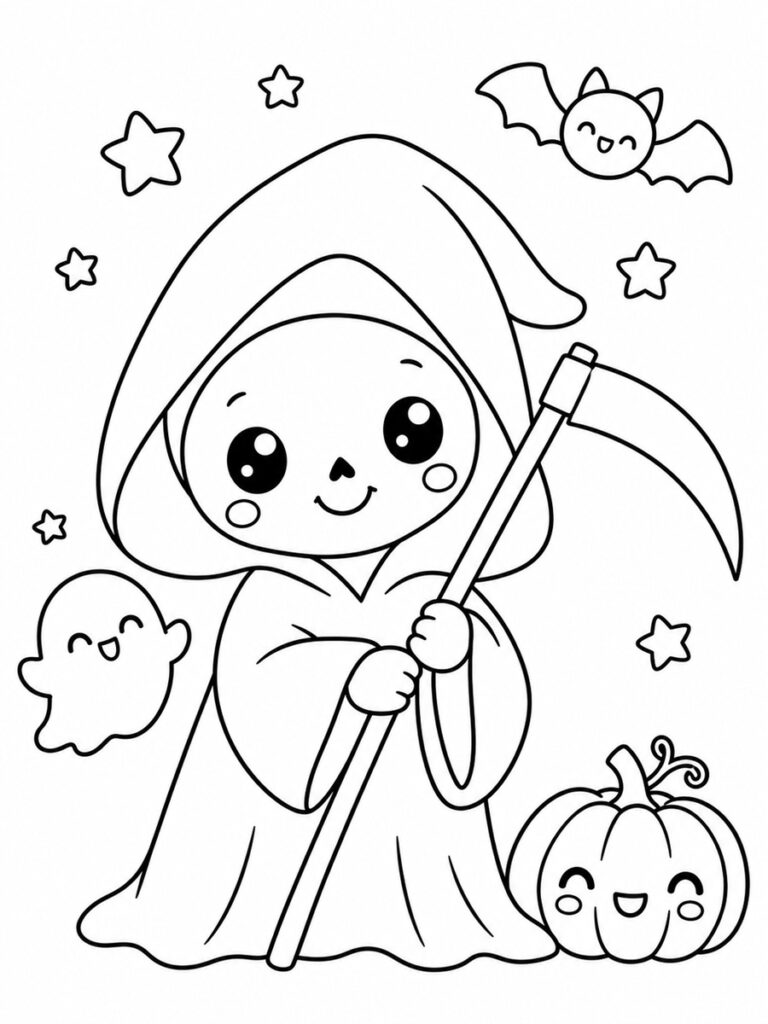 Coloriage Faucheuse kawaii