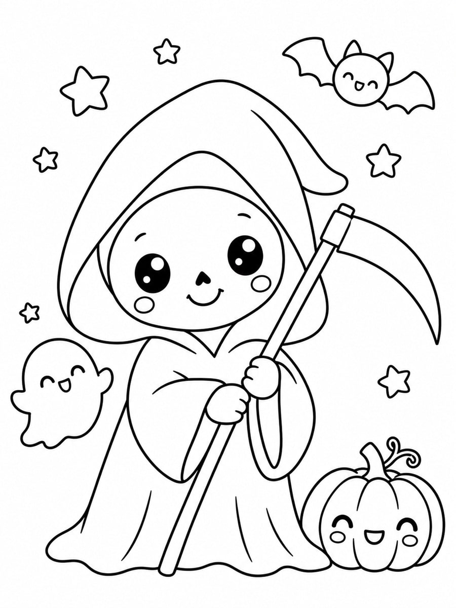 Coloriage Faucheuse kawaii