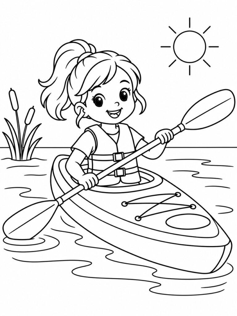 Coloriage fille en kayak