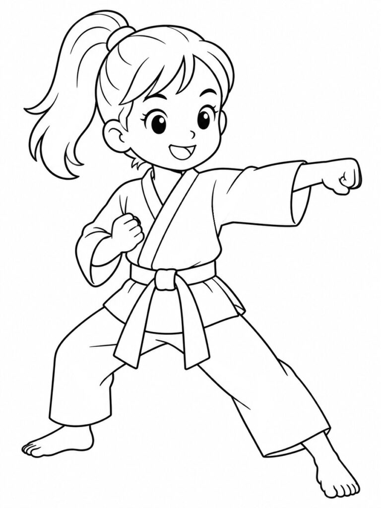 Coloriage fille karaté
