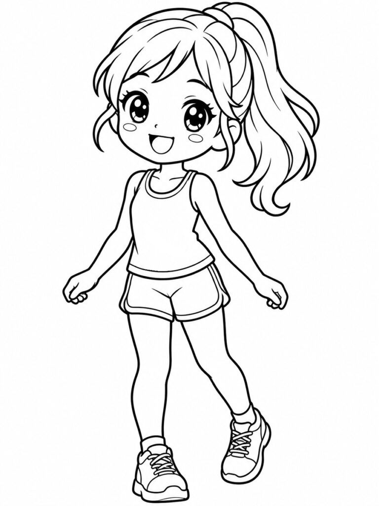 Fille kawaii sportive Coloriage fille kawaii sportive