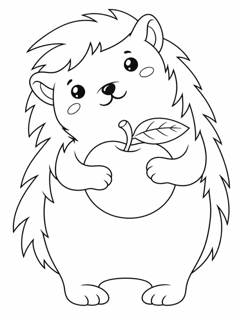 Hérisson et pomme Coloriage hérisson