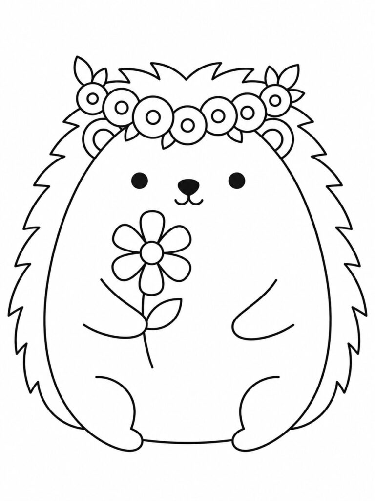 Hérisson et fleur Coloriage hérisson fleur