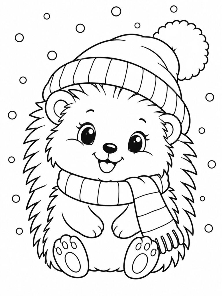 Coloriage hérisson hiver
