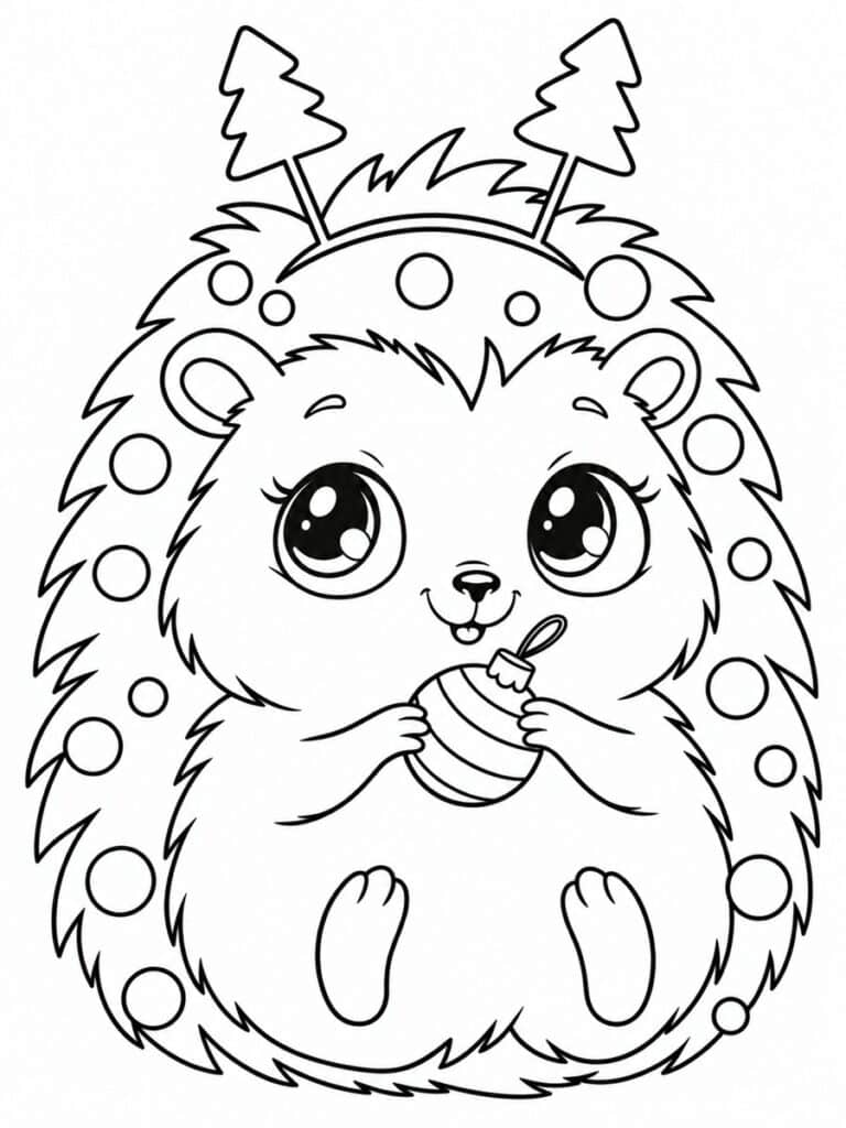 Hérisson de Noël Coloriage hérisson Noël
