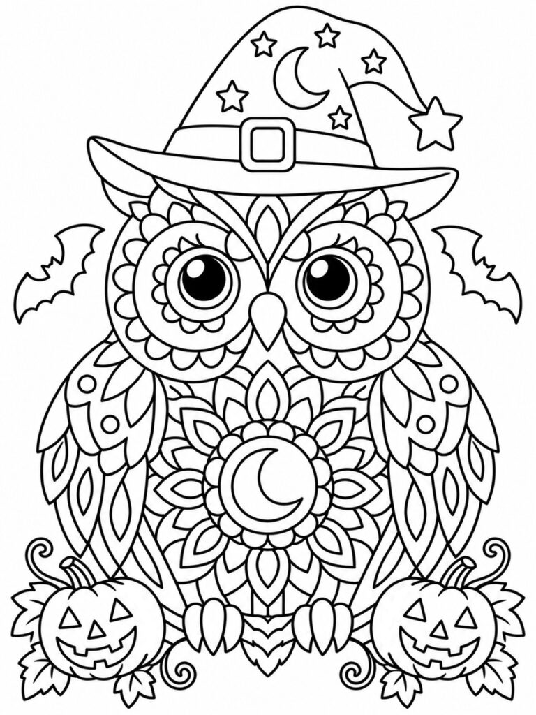 Hibou d'Halloween mandala Coloriage hibou d'Halloween mandala