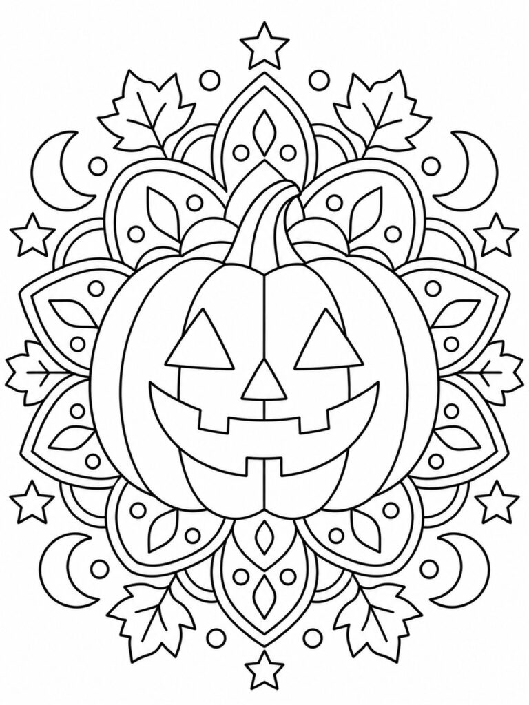 Jack-O'-Lantern mandala Coloriage Jack-o'-lantern mandala