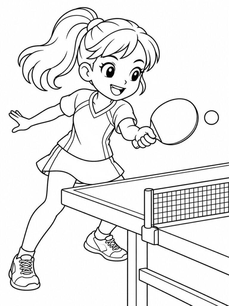 Coloriage joueuse de ping-pong