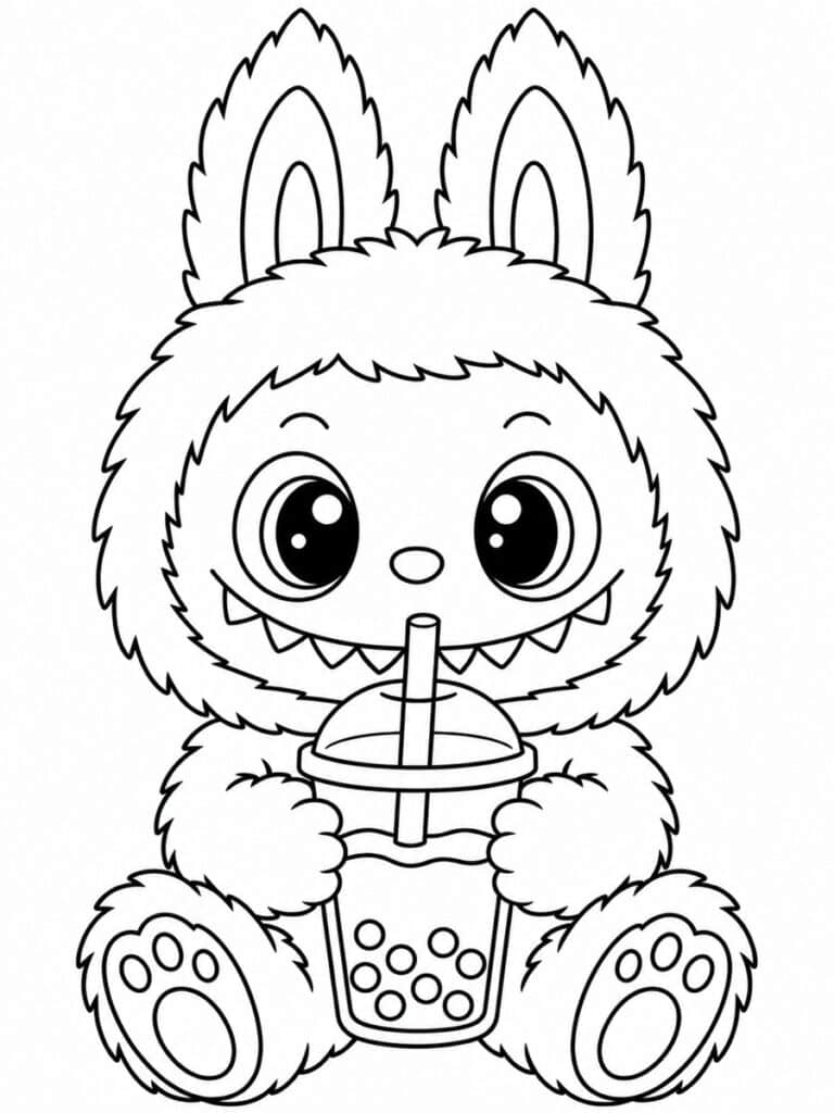 Labubu bubble tea Coloriage Labubu bubble tea
