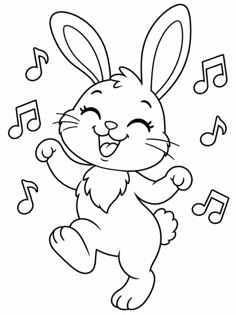 Coloriage lapin qui danse