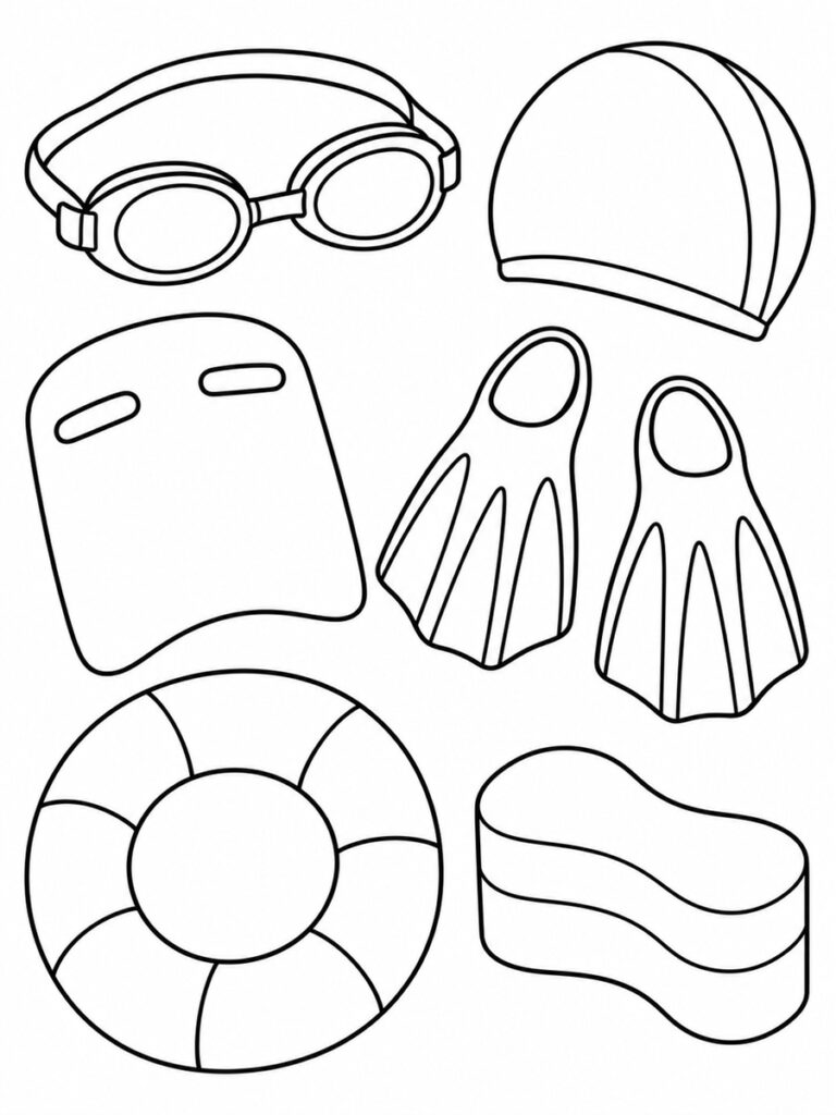 Matériel de natation Coloriage matériel de natation
