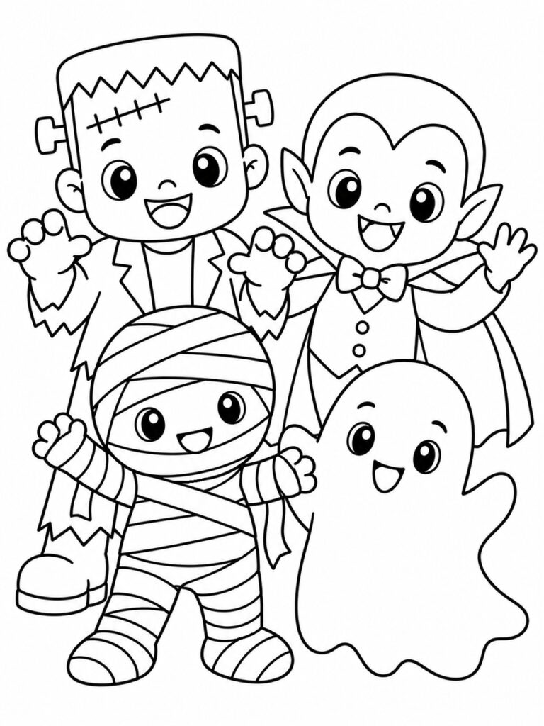 Coloriage monstres d'Halloween kawaii