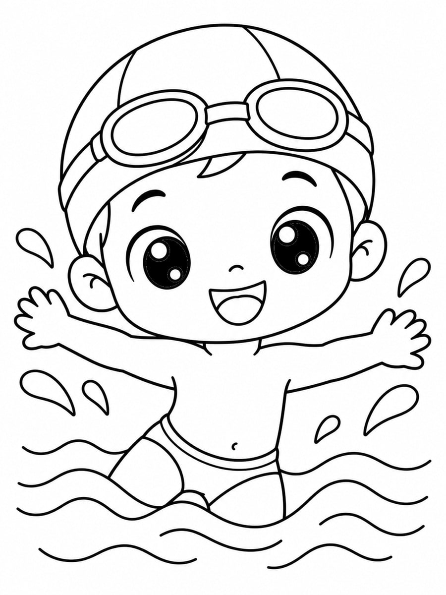 Coloriage nageur kawaii