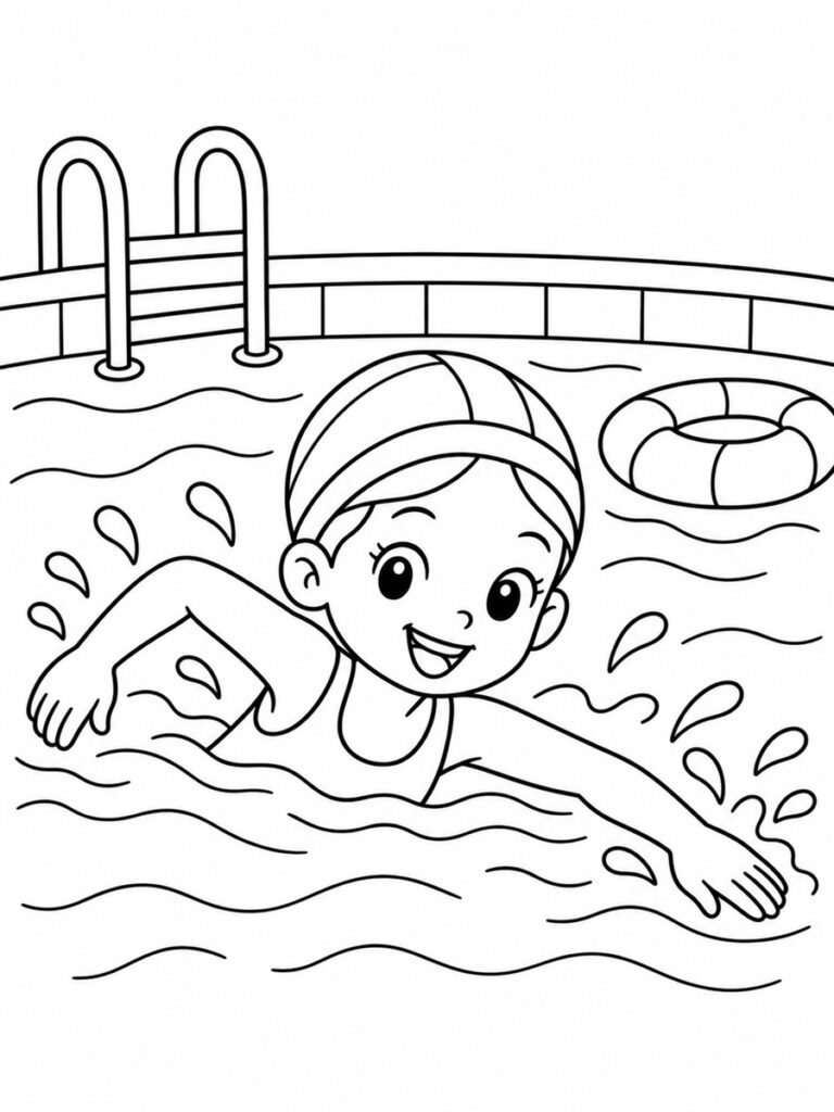 Nageuse à la piscine Coloriage nageuse à la piscine