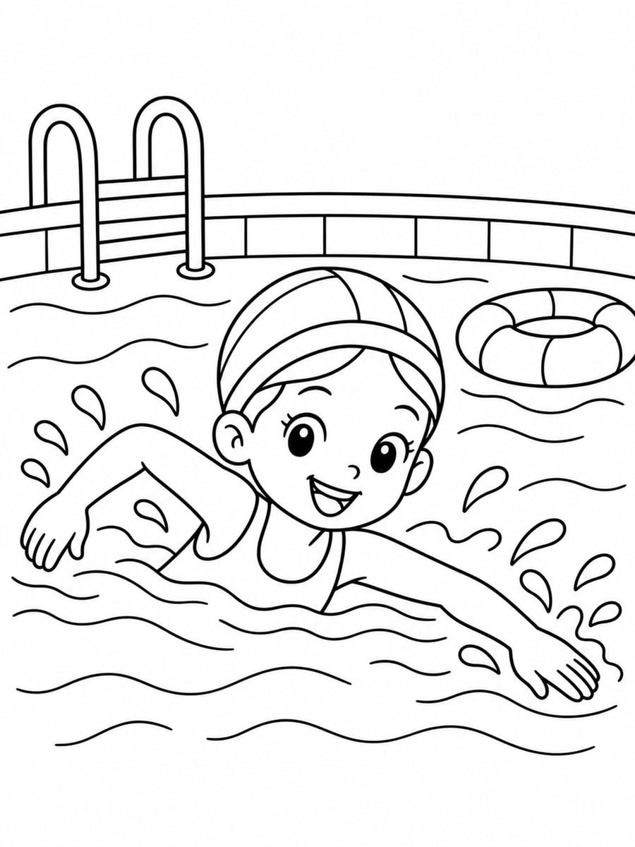 Coloriage nageuse à la piscine