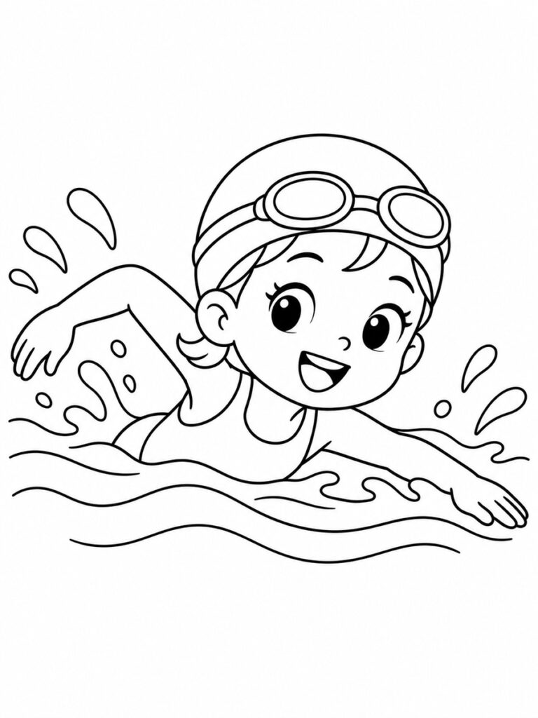 Coloriage natation fille
