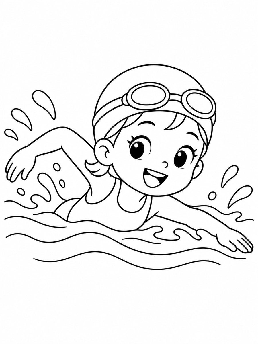 Coloriage natation fille