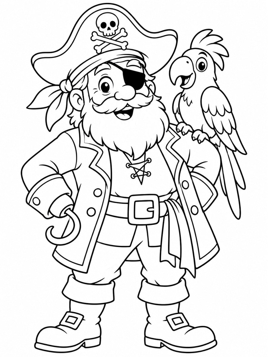 Coloriage pirate et perroquet