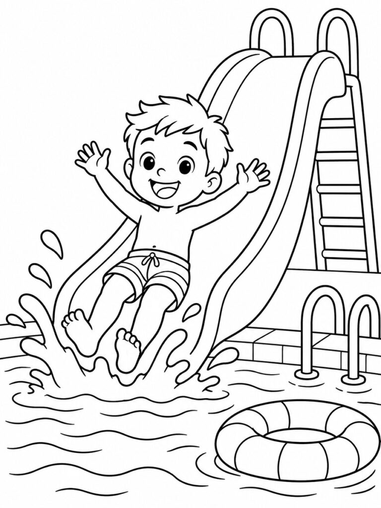 Coloriage piscine toboggan