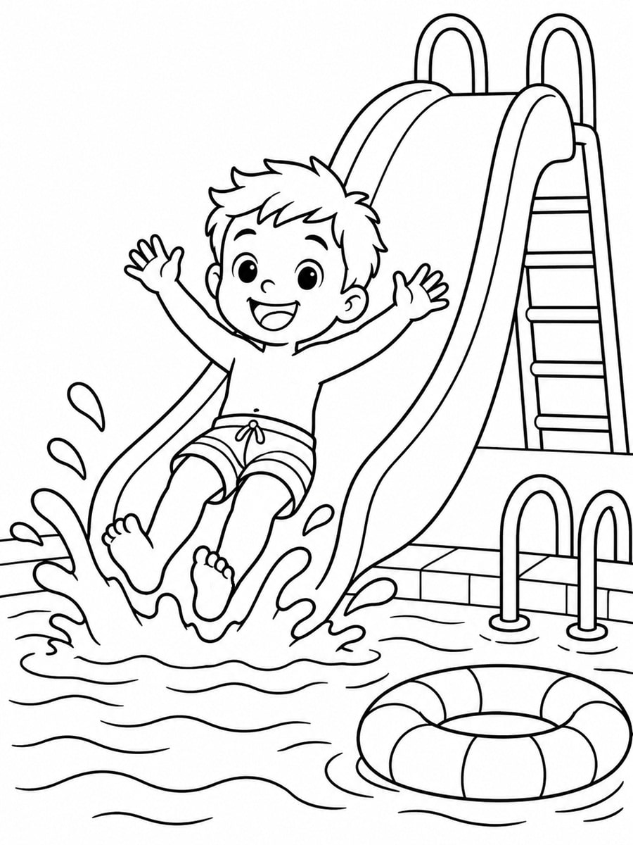 Coloriage piscine toboggan