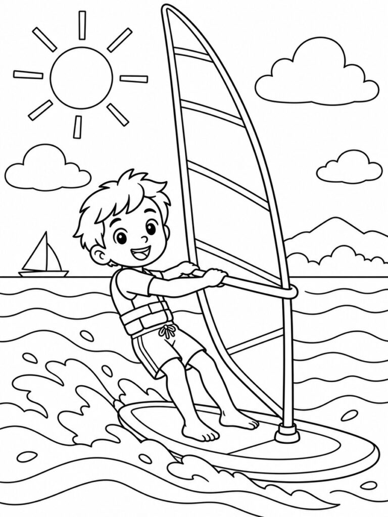 Planche à voile Coloriage planche à voile