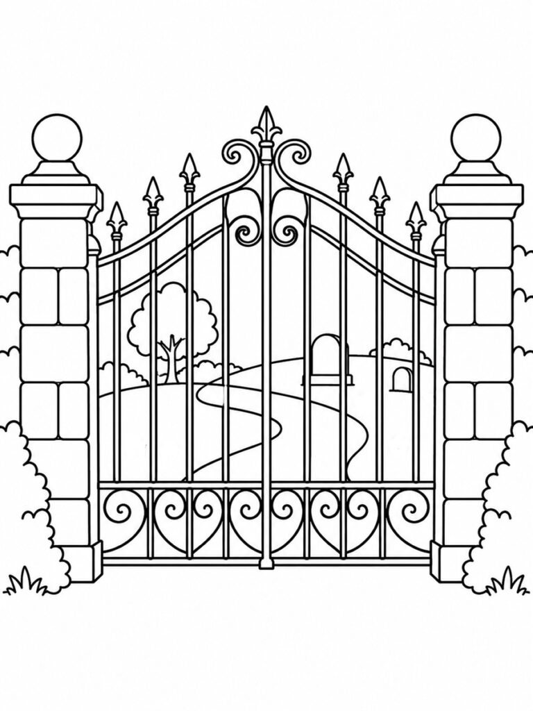 Portail de cimetière Coloriage portail de cimetière