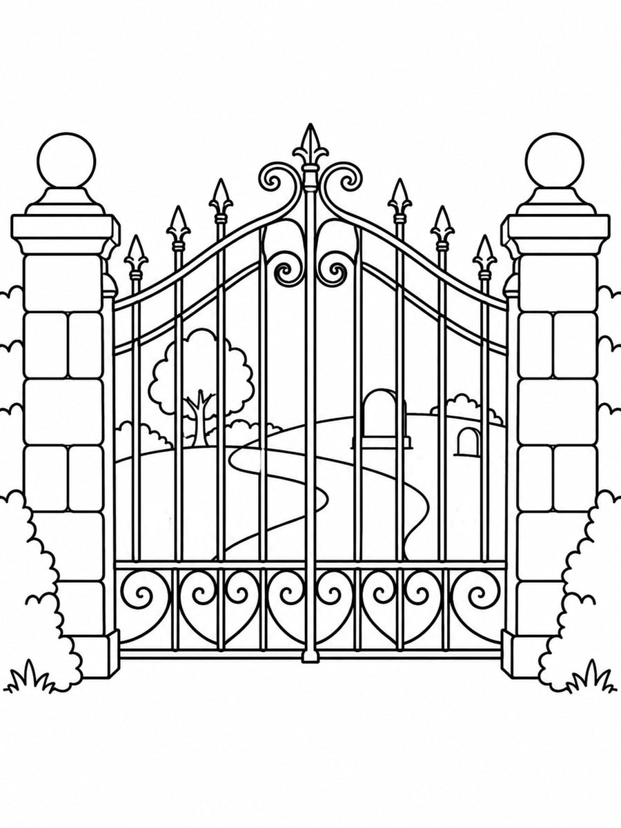 Coloriage portail de cimetière