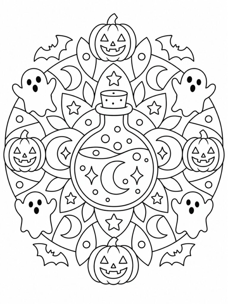 Potion d'Halloween mandala Coloriage potion d'Halloween mandala