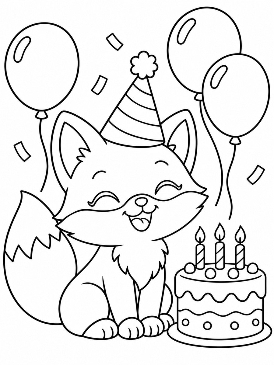 Coloriage renard anniversaire