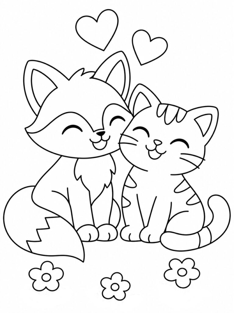 Renard et chat Coloriage renard et chat