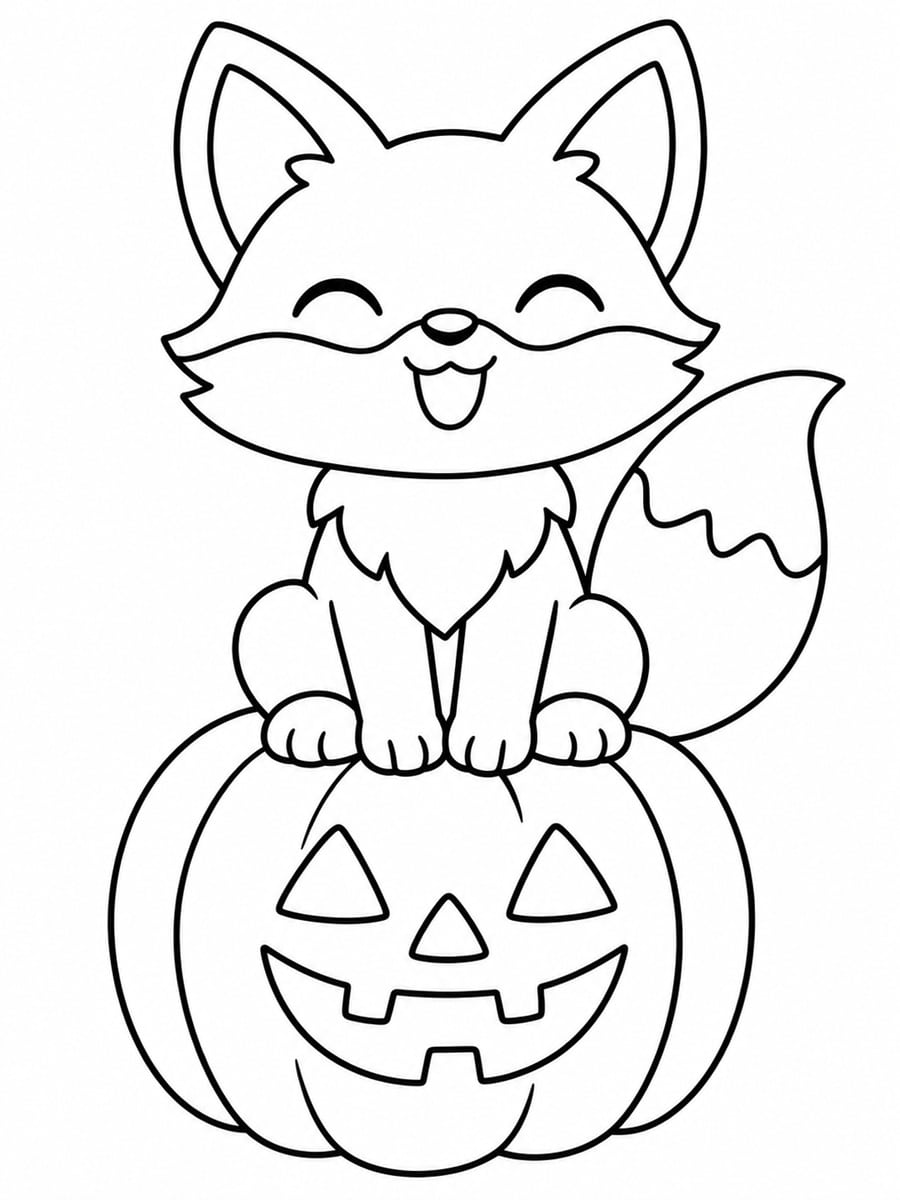 Coloriage renard et citrouille