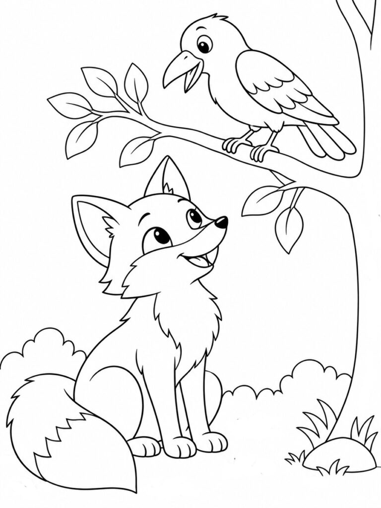 Coloriage renard et corbeau