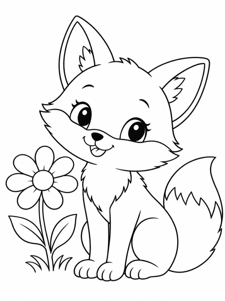Coloriage renard et fleur