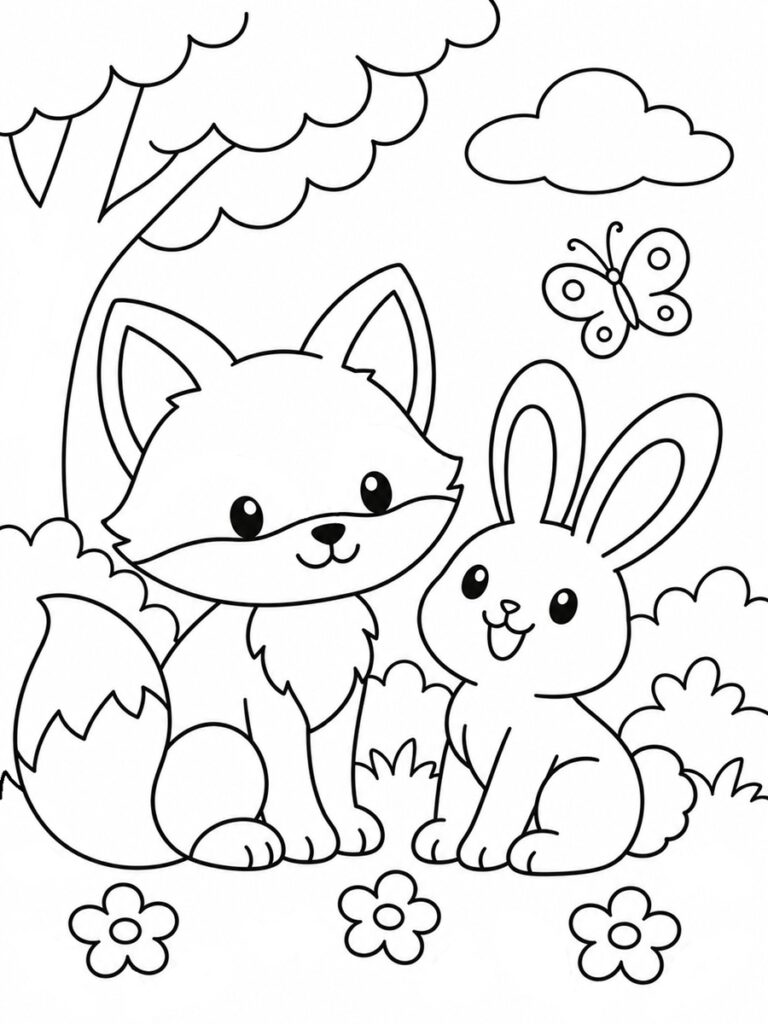Coloriage renard et lapin