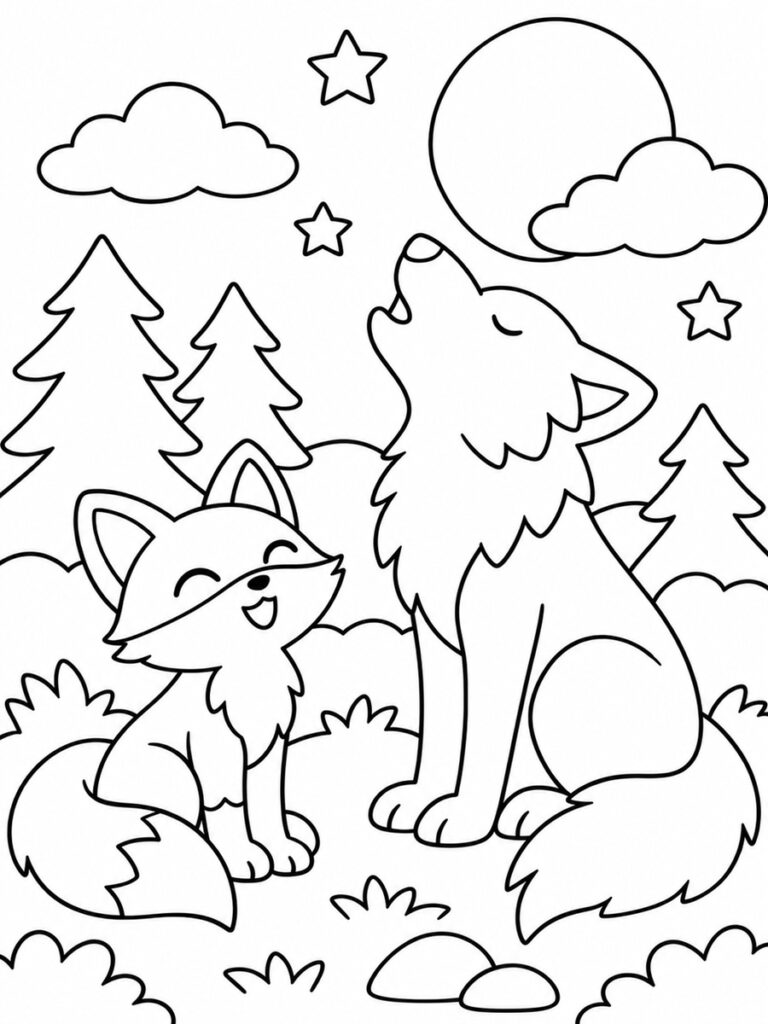 Renard et loup Coloriage renard et loup