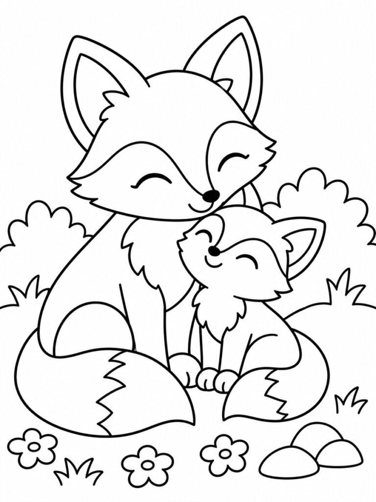 Coloriage renard et renardeau