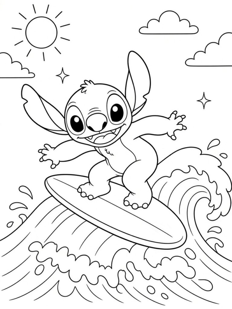 Coloriage Stitch surf