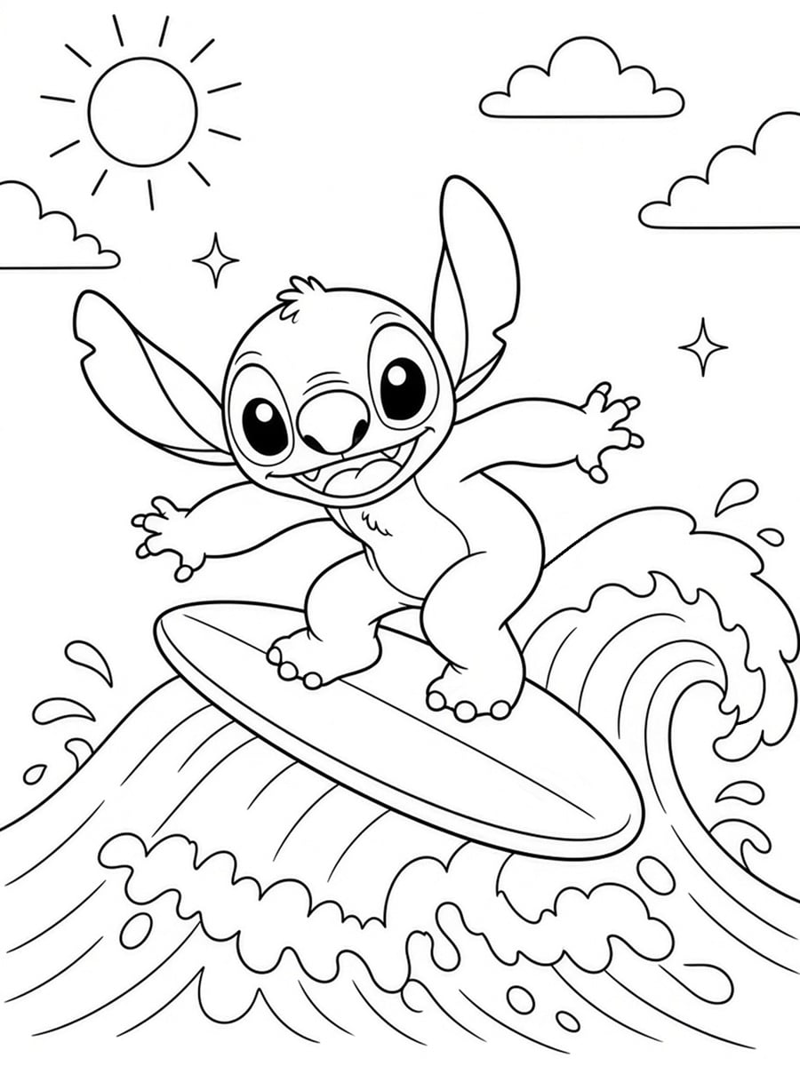 Coloriage Stitch surf