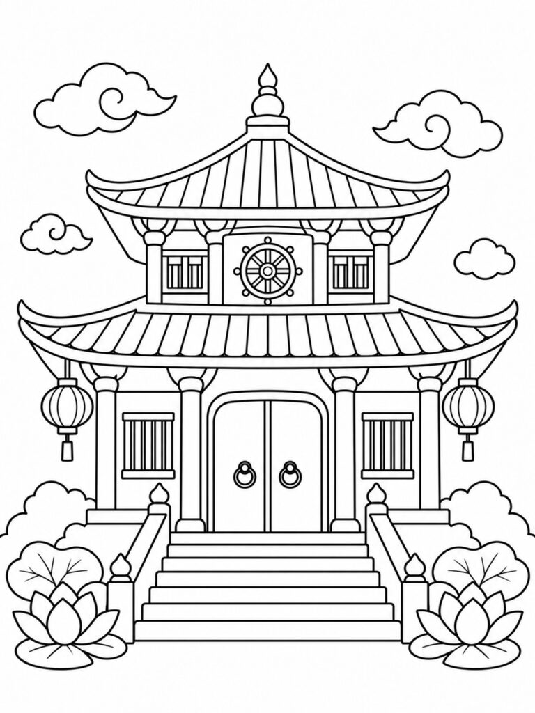 Temple bouddhiste Coloriage temple bouddhiste