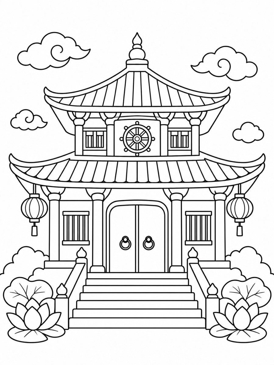 Coloriage temple bouddhiste